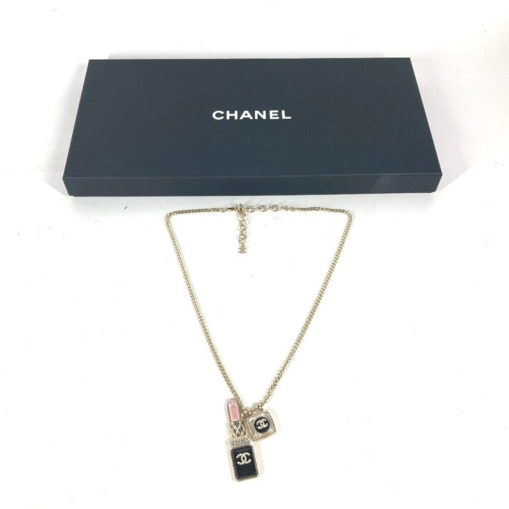 CHANEL 22C CC CC Mark Rhinestone Lipstick Long Necklace Chain Necklace Unused